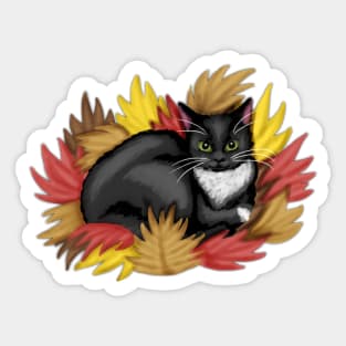 Kitty in the Leaves Sticker